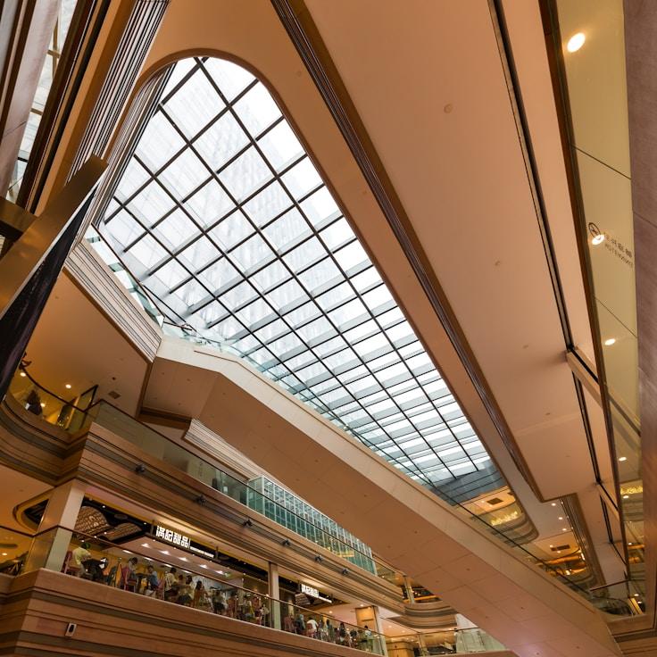 Modern shopping mall interior with family areas